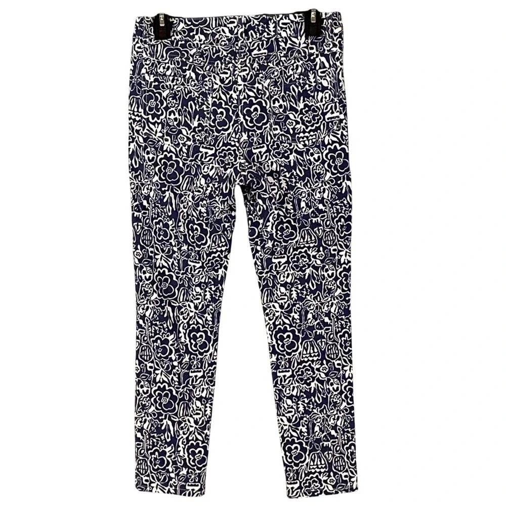 J.McLaughlin Lexi Jeans Womens 2 Navy White Floral Print Slim Straight Crop Pant